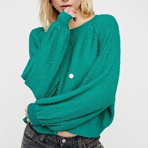 Free People Sweater Found My Friend Teal Crew Neck Sweater